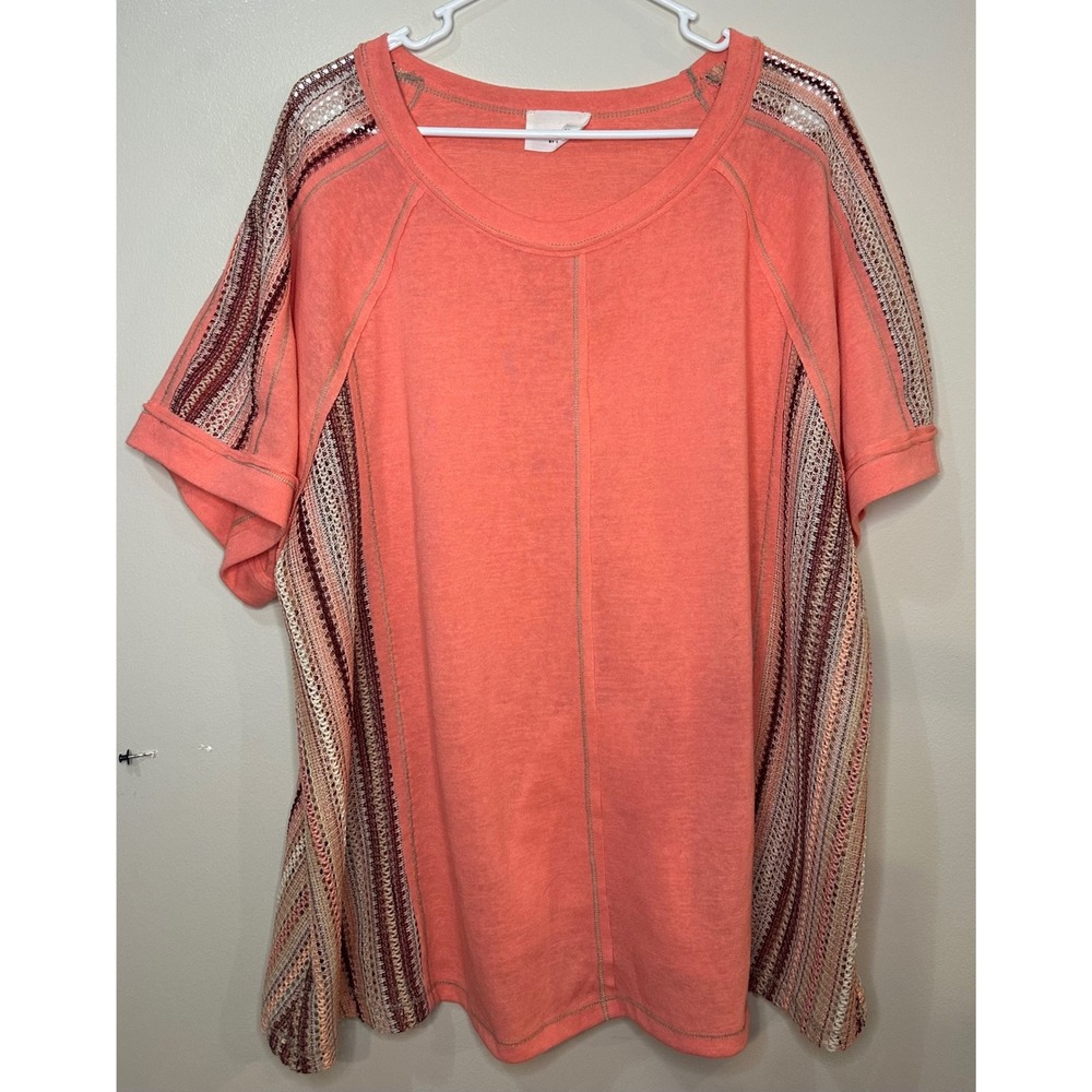 Andree By Unit Coral Crochet Panel Cotton Knit‎ Top 1X Plus Women's